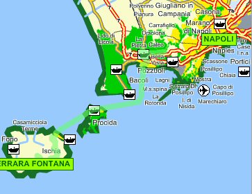 Percorso Napoli-Serrara Fontana imbarco per l' Isola d'Ischia -Italia